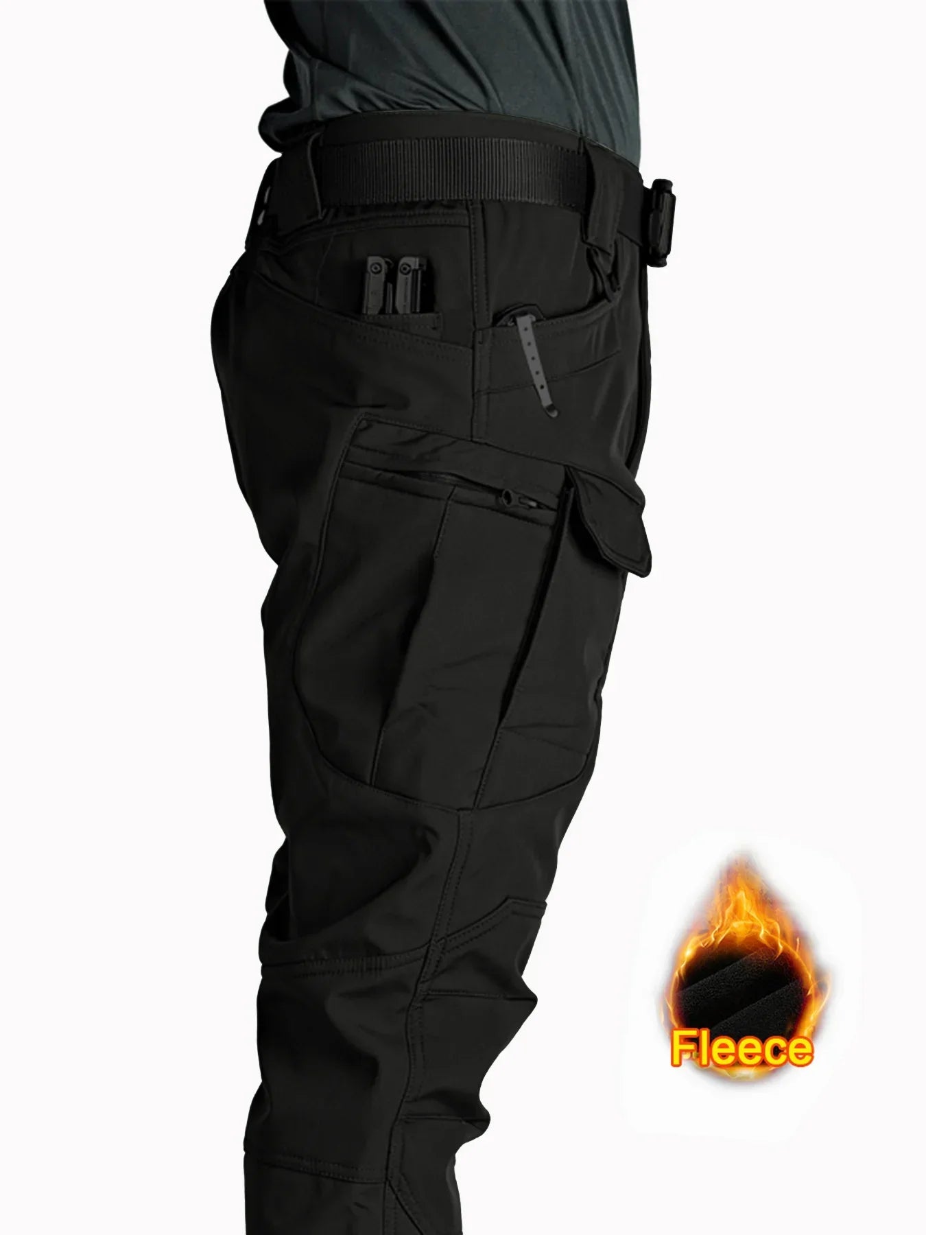 2025 Flap Pocket Men'S Fleece Straight Leg Cargo Pants, Loose Casual Tactical Pants, Mens Work Pants for Hiking Climbing