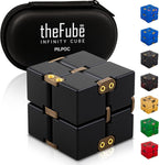 Thefube Infinity Cube Fidget Toys Adults - Aluminum Infinite Magic Cube with Case, Sturdy, Heavy, Relieve Stress and Anxiety, for ADD, ADHD, OCD (Black)