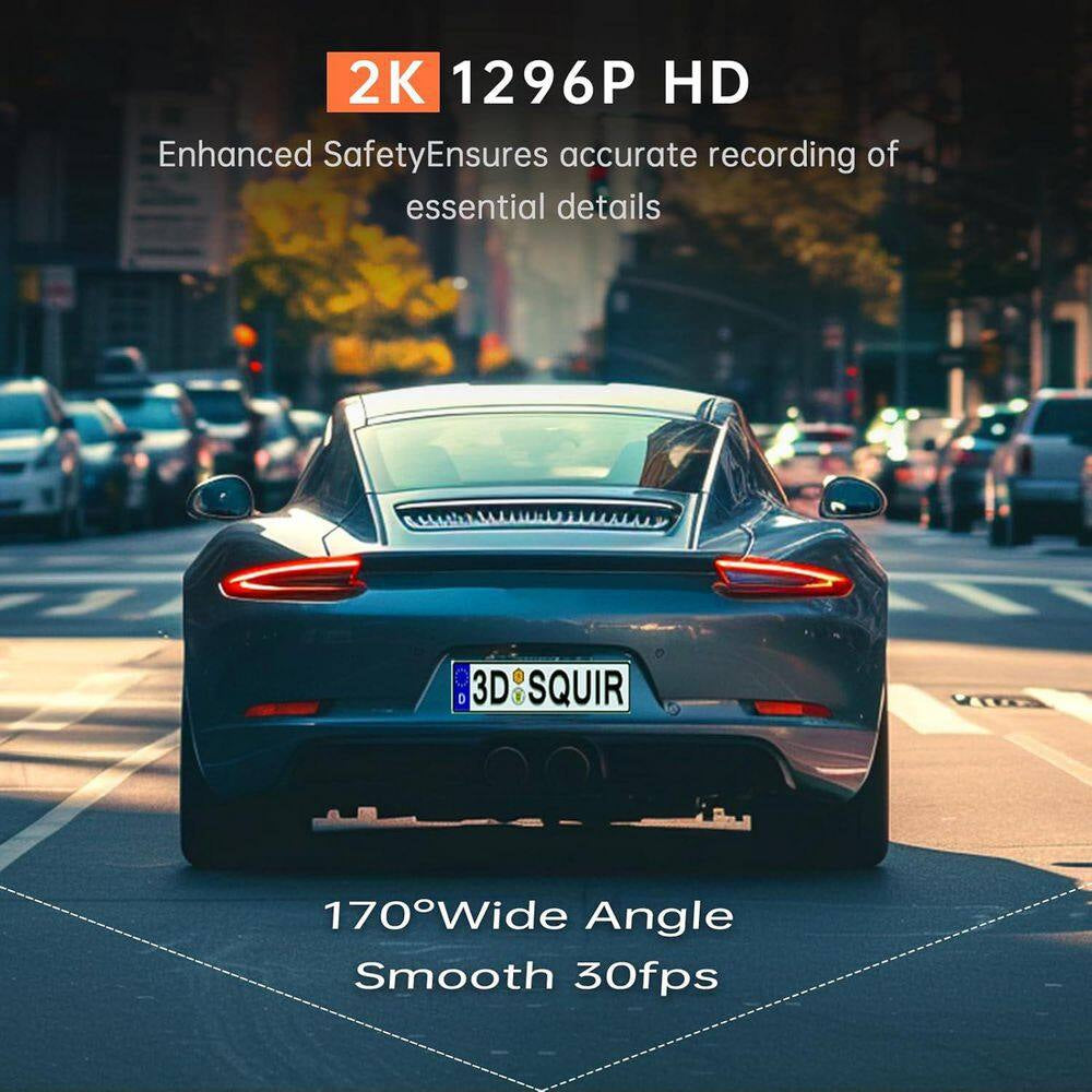 1296P HD Wifi Dash Camera with Night Vision, Loop Recording, and Parking Mode