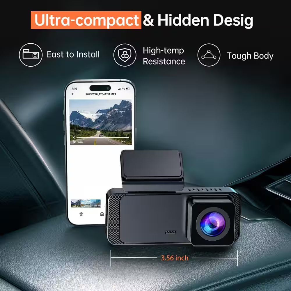 1296P HD Wifi Dash Camera with Night Vision, Loop Recording, and Parking Mode