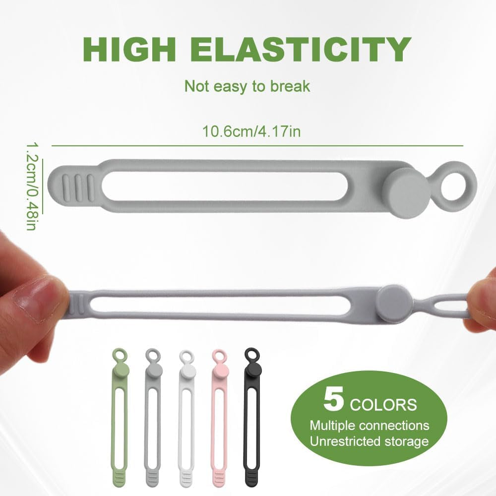 10PC Data Cable Organizer, 2026 Upgrade Silicone Cable Ties Reusable Cable Management Organizers, Multipurpose Elastic Cord Organizer for Fastening and Bundling Cable Cords Wires (A)