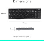 MK270 Wireless Keyboard and Mouse Combo for Windows, 2.4 Ghz, 8 Multimedia Keys, PC, Laptop, Wireless Keyboard Compact Mouse Combo - Black