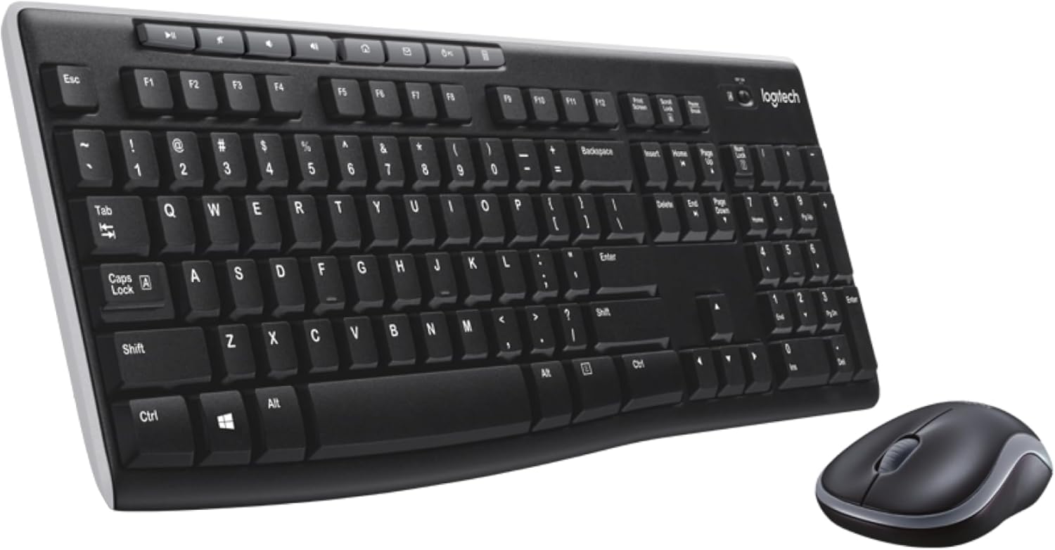 MK270 Wireless Keyboard and Mouse Combo for Windows, 2.4 Ghz, 8 Multimedia Keys, PC, Laptop, Wireless Keyboard Compact Mouse Combo - Black