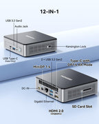 Air12 Mini PC, 13Th Gen Intel N150, 16GB DDR5 512GB Nvme SSD Mini Desktop Computer, 4K Triple Display via HDMI 2.0+Minidp 1.4+USB-C, SD Slot, Wifi 6/BT5.2, Gigabit LAN, VESA for Home&Office