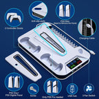 Ps5/Slim/Pro Cooling Station with Controller Charging Station for Sony PSP Console Playstation 5 Slim&Standard Disc/Digital Console, PS5 Pro Stand Cooler Accessories Incl Cooling Fan/3 USB Hubs