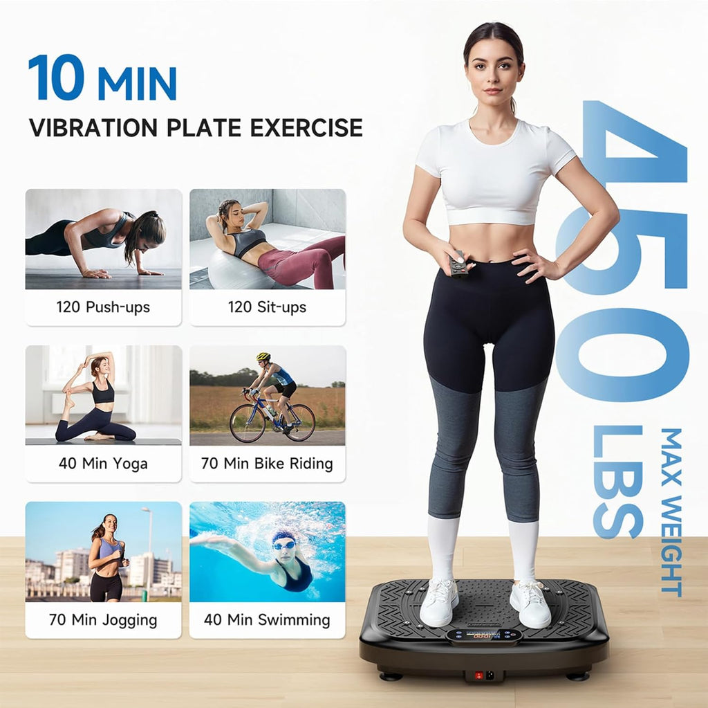 Vibration Plate Exercise Machine Weight Loss, Full Body Workout Vibration Plate Lymphatic Drainage, 199 Adjustable Speeds Power Shaping Vibrating Plate 450 Lbs Capacity Fitness Platform