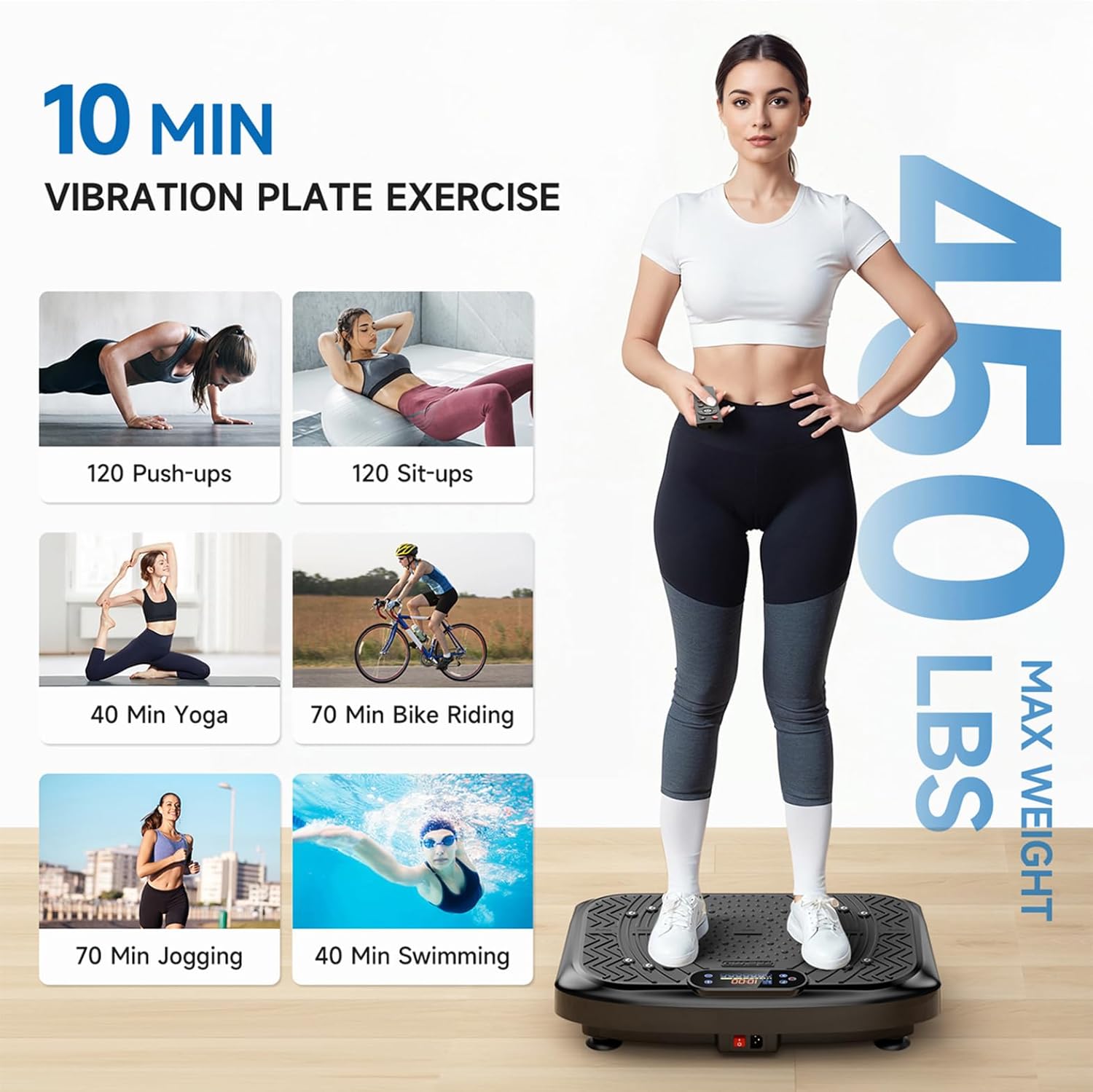 Vibration Plate Exercise Machine Weight Loss, Full Body Workout Vibration Plate Lymphatic Drainage, 199 Adjustable Speeds Power Shaping Vibrating Plate 450 Lbs Capacity Fitness Platform
