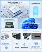 Air12 Mini PC, 13Th Gen Intel N150, 16GB DDR5 512GB Nvme SSD Mini Desktop Computer, 4K Triple Display via HDMI 2.0+Minidp 1.4+USB-C, SD Slot, Wifi 6/BT5.2, Gigabit LAN, VESA for Home&Office