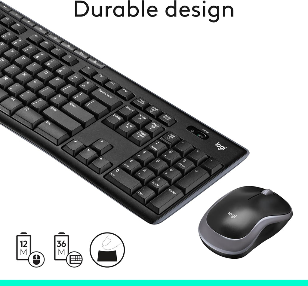 MK270 Wireless Keyboard and Mouse Combo for Windows, 2.4 Ghz, 8 Multimedia Keys, PC, Laptop, Wireless Keyboard Compact Mouse Combo - Black