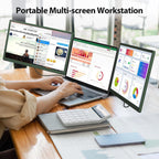 14’’ Triple Laptop Screen Extender, 1080P FHD Portable Dual Monitor for Laptop USB C HDMI, Plug-Play Laptop Monitor Extender for Triple Display for Mac/Windows, Fit 13”-17.3” Laptops