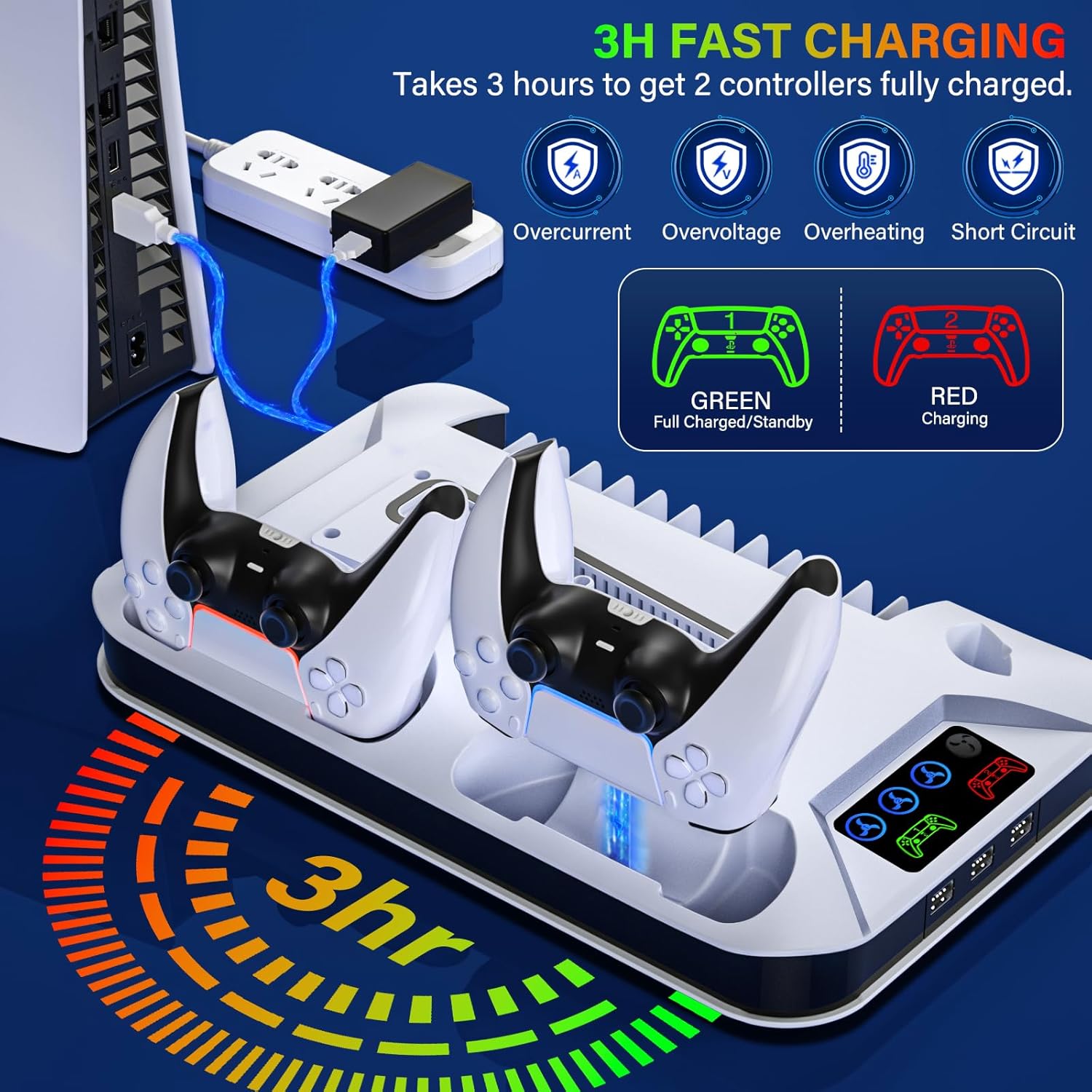 Ps5/Slim/Pro Cooling Station with Controller Charging Station for Sony PSP Console Playstation 5 Slim&Standard Disc/Digital Console, PS5 Pro Stand Cooler Accessories Incl Cooling Fan/3 USB Hubs
