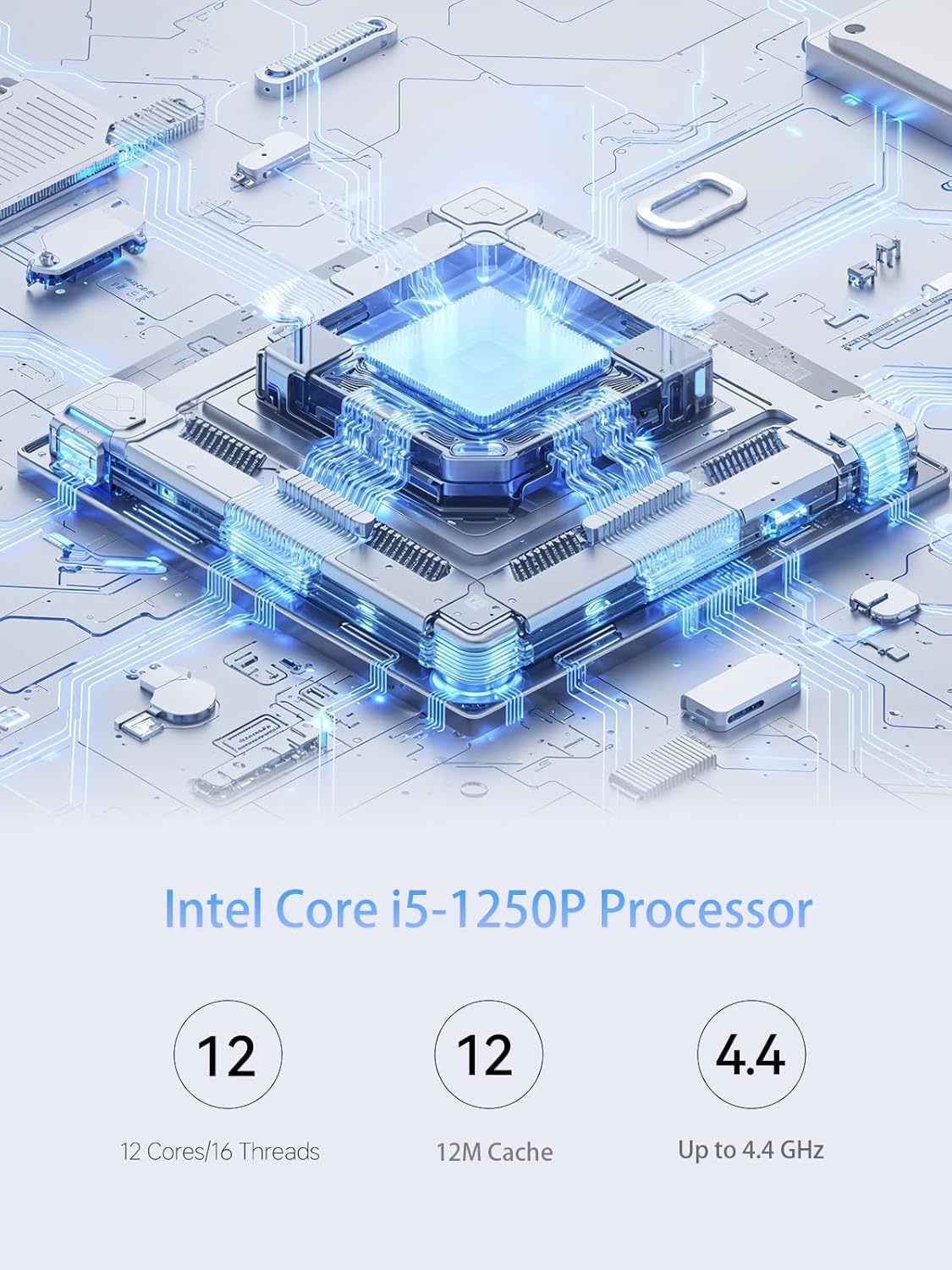 Mini PC I5 UN1250 Intel Core I5-1250P 12C/16T 16GB DDR4 512GB Pcie4.0 SSD, HDMI2.0/USB Type-C/Displayport1.4, 2.5 G RJ45 Lan,Mini Business Computers Auto Power On