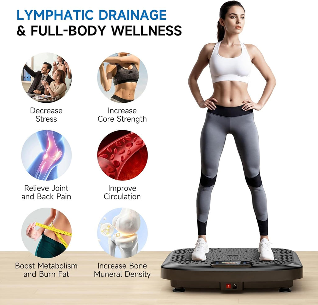Vibration Plate Exercise Machine Weight Loss, Full Body Workout Vibration Plate Lymphatic Drainage, 199 Adjustable Speeds Power Shaping Vibrating Plate 450 Lbs Capacity Fitness Platform