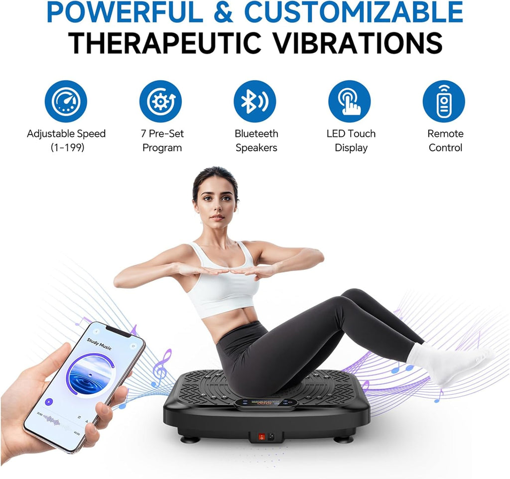 Vibration Plate Exercise Machine Weight Loss, Full Body Workout Vibration Plate Lymphatic Drainage, 199 Adjustable Speeds Power Shaping Vibrating Plate 450 Lbs Capacity Fitness Platform