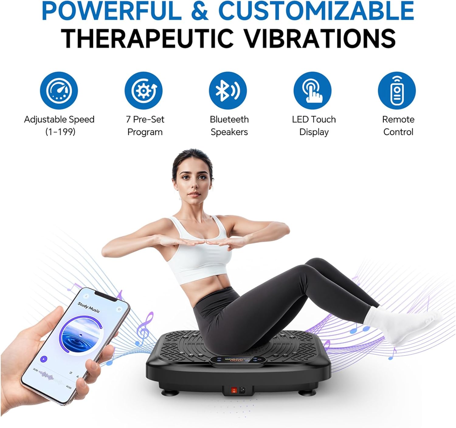 Vibration Plate Exercise Machine Weight Loss, Full Body Workout Vibration Plate Lymphatic Drainage, 199 Adjustable Speeds Power Shaping Vibrating Plate 450 Lbs Capacity Fitness Platform