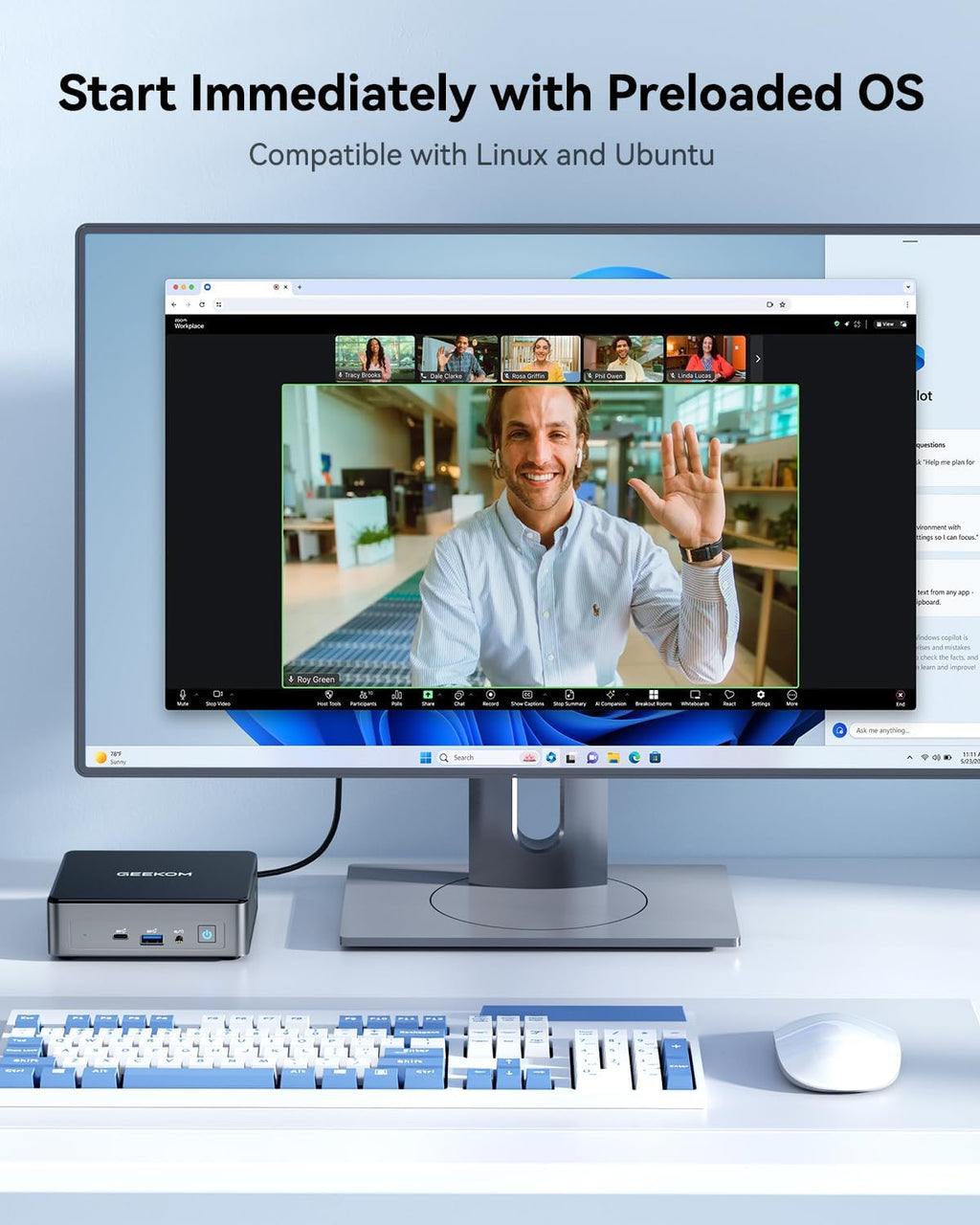 Air12 Mini PC, 13Th Gen Intel N150, 16GB DDR5 512GB Nvme SSD Mini Desktop Computer, 4K Triple Display via HDMI 2.0+Minidp 1.4+USB-C, SD Slot, Wifi 6/BT5.2, Gigabit LAN, VESA for Home&Office