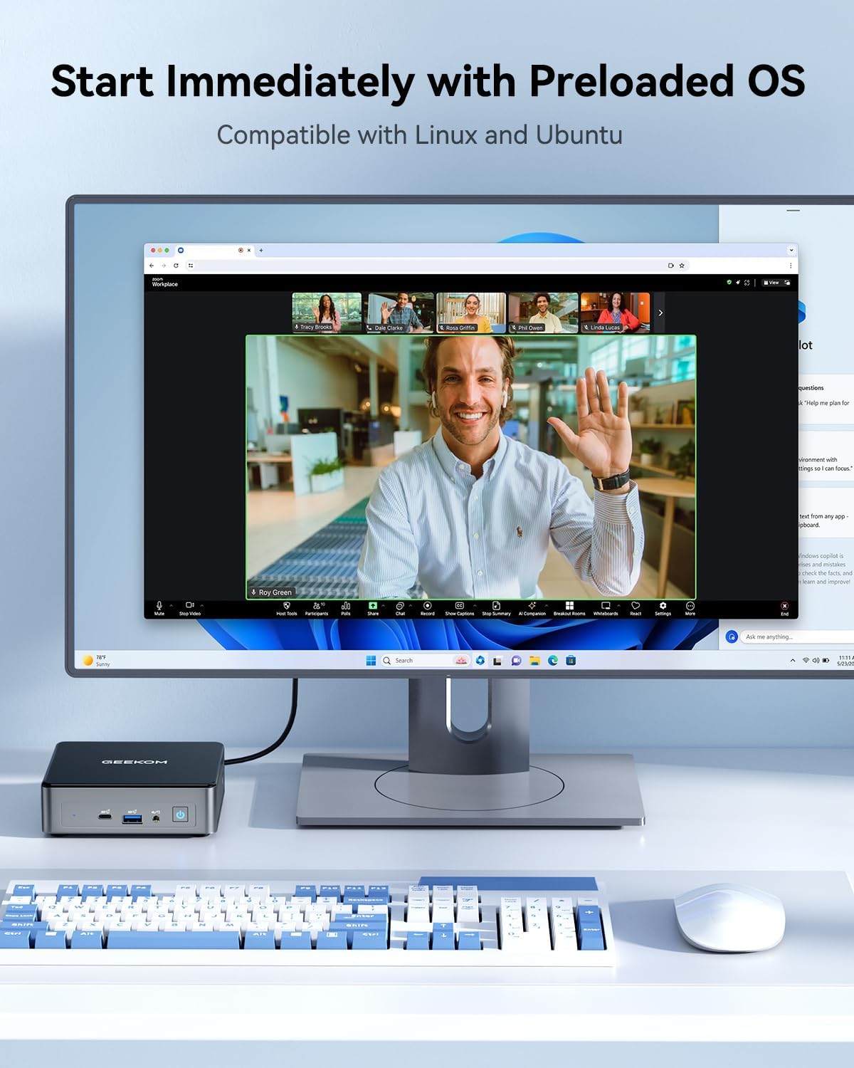 Air12 Mini PC, 13Th Gen Intel N150, 16GB DDR5 512GB Nvme SSD Mini Desktop Computer, 4K Triple Display via HDMI 2.0+Minidp 1.4+USB-C, SD Slot, Wifi 6/BT5.2, Gigabit LAN, VESA for Home&Office