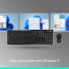 MK270 Wireless Keyboard and Mouse Combo for Windows, 2.4 Ghz, 8 Multimedia Keys, PC, Laptop, Wireless Keyboard Compact Mouse Combo - Black