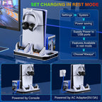 Ps5/Slim/Pro Cooling Station with Controller Charging Station for Sony PSP Console Playstation 5 Slim&Standard Disc/Digital Console, PS5 Pro Stand Cooler Accessories Incl Cooling Fan/3 USB Hubs