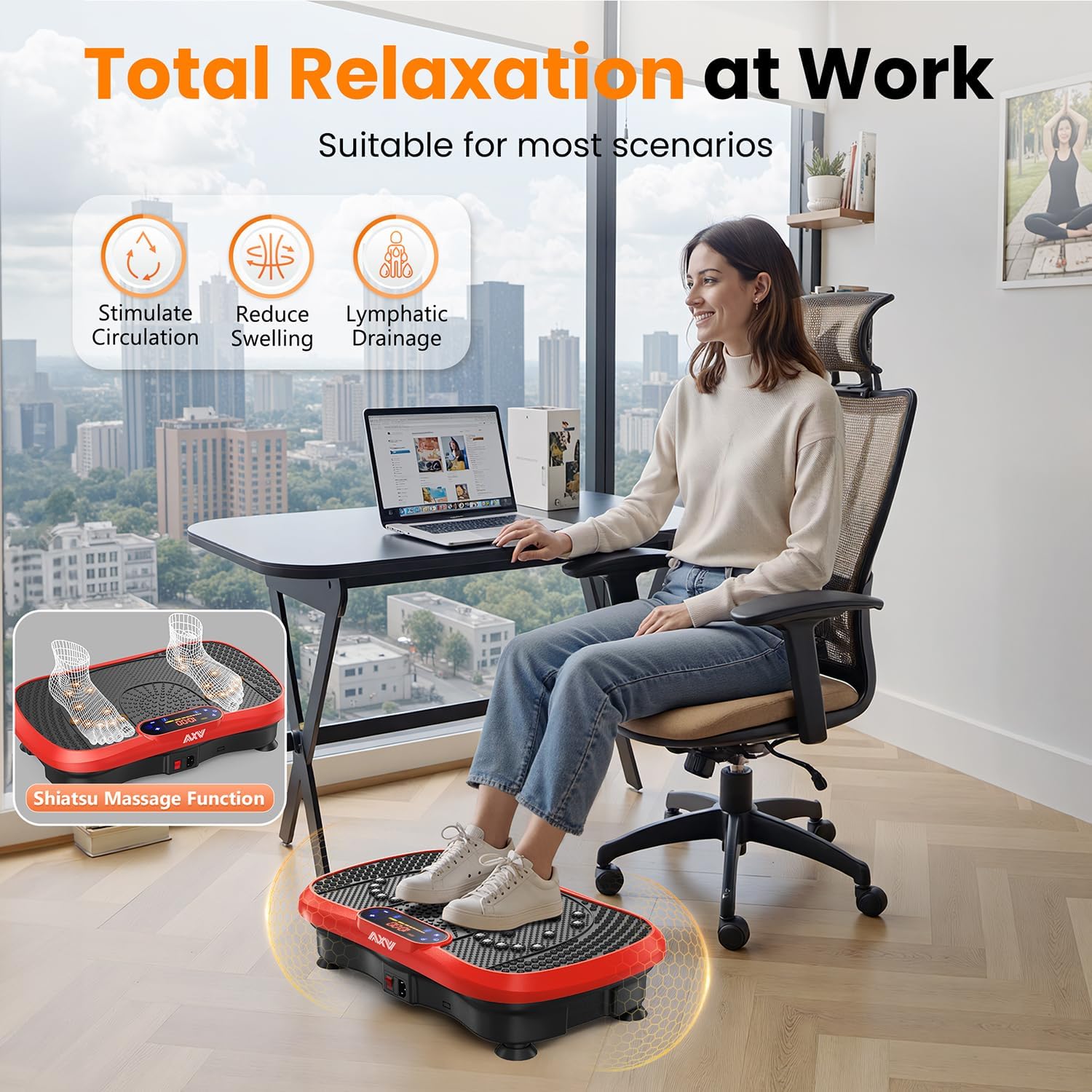 Vibration Plate Fitness Platform Exercise Machine Vibrating Lymphatic Drainage Shaking Full Body Shaker Workout Vibrate Stand Shake Board Sport Gym for Weight Loss Fat Burner for Women Men