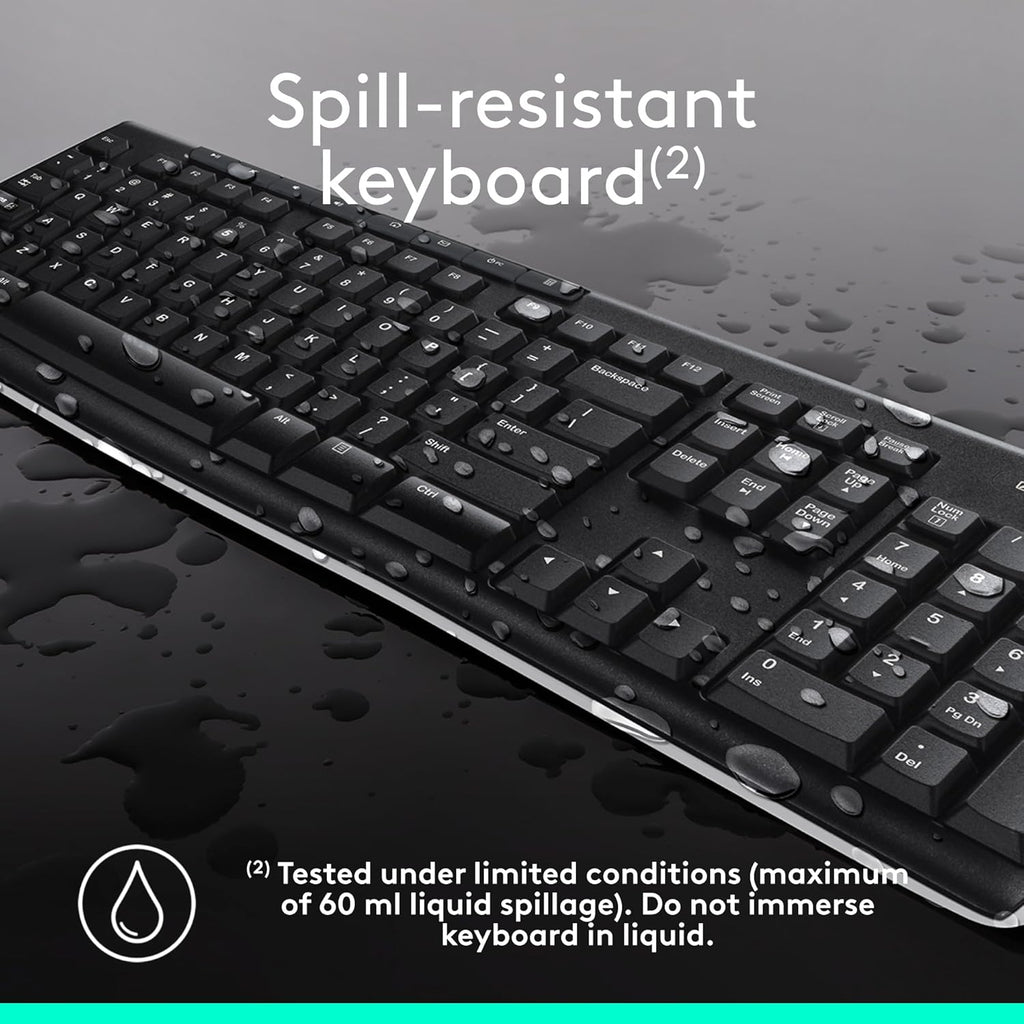 MK270 Wireless Keyboard and Mouse Combo for Windows, 2.4 Ghz, 8 Multimedia Keys, PC, Laptop, Wireless Keyboard Compact Mouse Combo - Black