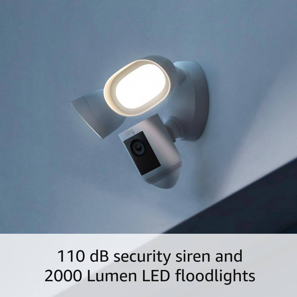 Floodlight Cam Wired Pro - Smart Security Video Camera with 2 LED Lights, Dual Band Wifi, 3D Motion Detection, White