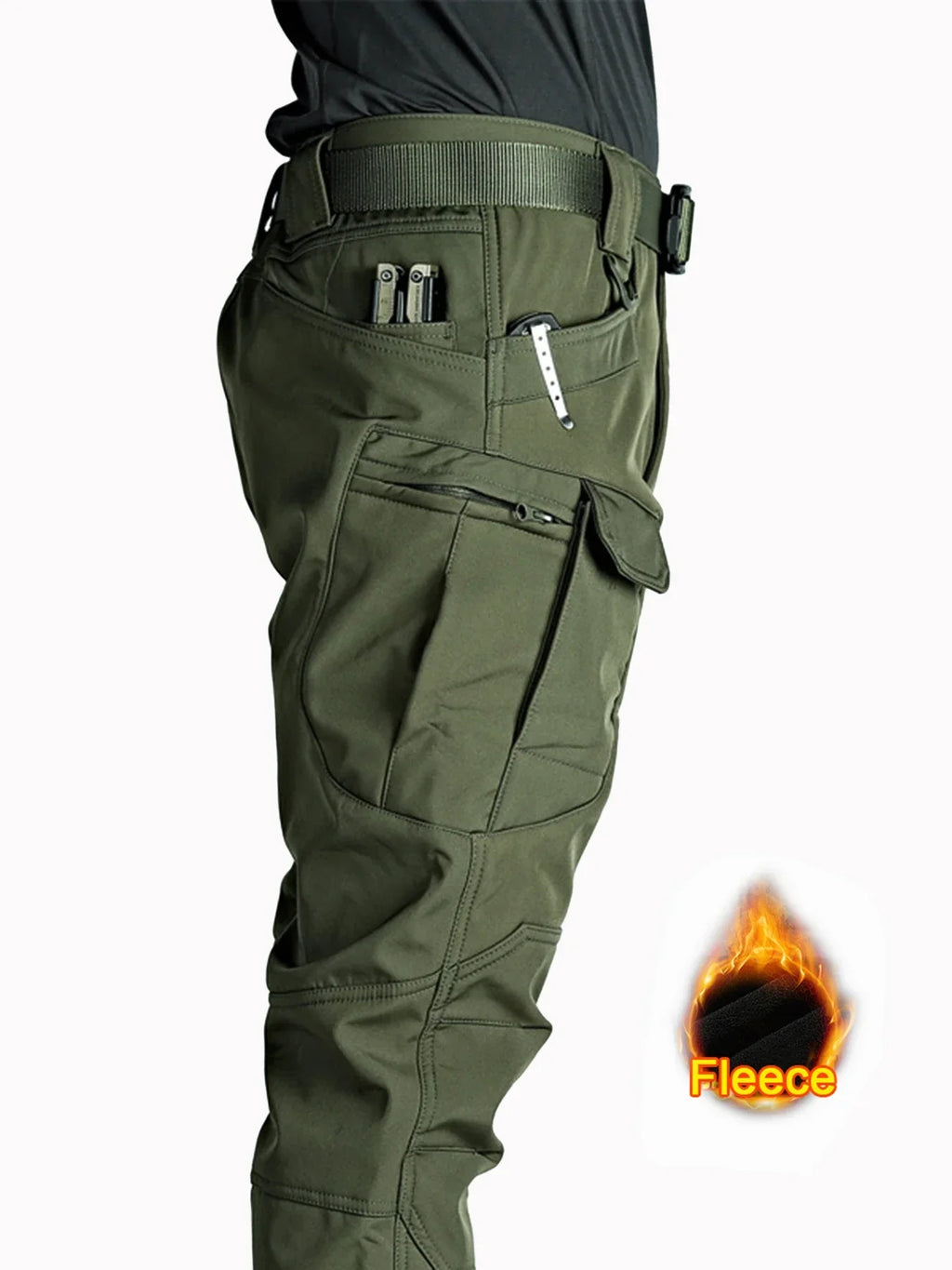 2025 Flap Pocket Men'S Fleece Straight Leg Cargo Pants, Loose Casual Tactical Pants, Mens Work Pants for Hiking Climbing