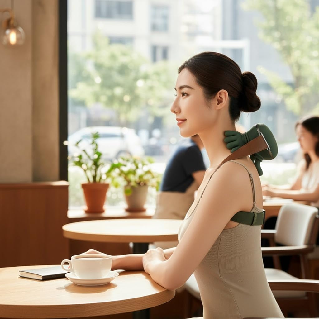 Bionic Neck Massager with Heat, Portable Shiatsu Neck and Back Massager, Rechargeable Wireless Shoulder Massager, Deep Tissue 4D Kneading Simulated Hand Massage, Masajeador De Espalda Y Cuello (Green)