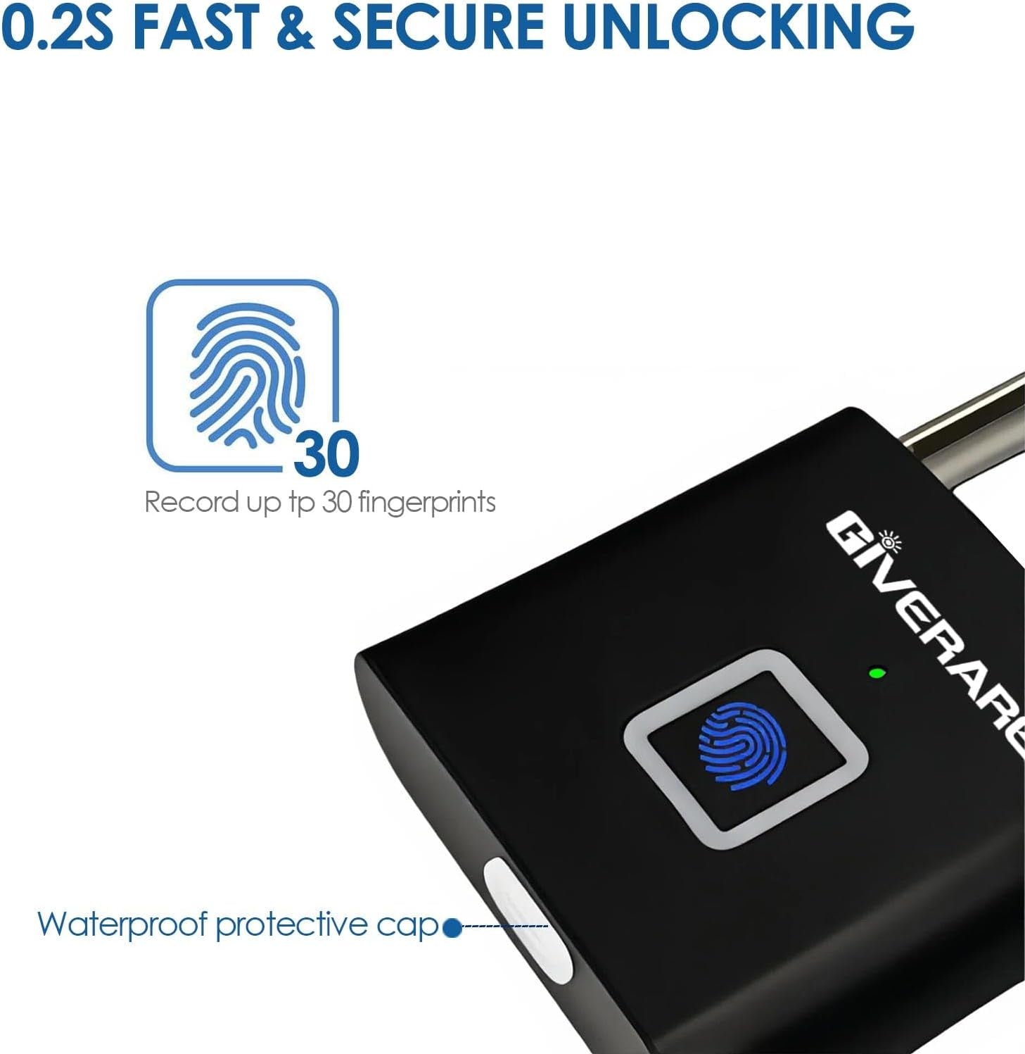 Fingerprint Smart Padlock, Biometric Metal Keyless Thumbprint Lock Alloy, USB Rechargeable, Quick Unlock Waterproof Rustproof Locks for Warehouses, Gym, Homes, Office, School Locker, Luggage-Black