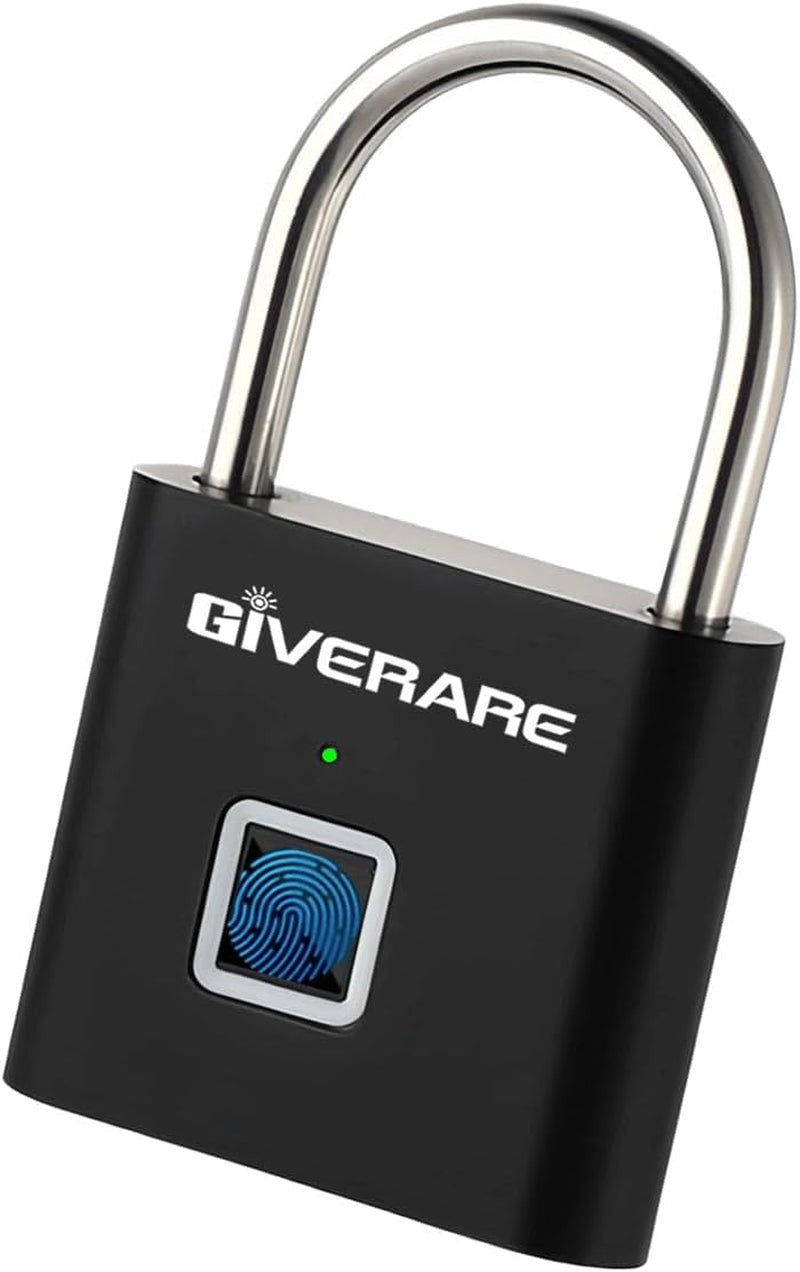 Fingerprint Smart Padlock, Biometric Metal Keyless Thumbprint Lock Alloy, USB Rechargeable, Quick Unlock Waterproof Rustproof Locks for Warehouses, Gym, Homes, Office, School Locker, Luggage-Black